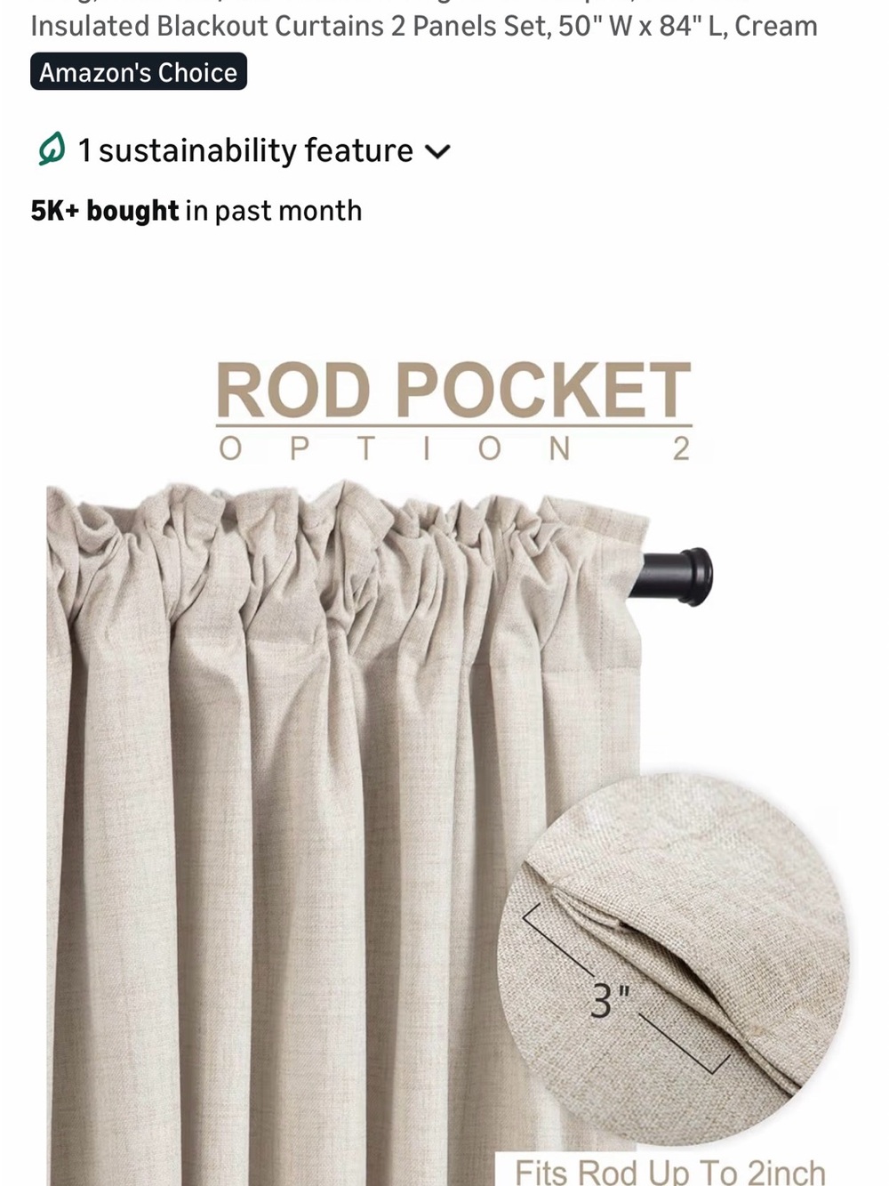 Rod Pocket Curtain Panel in Cream